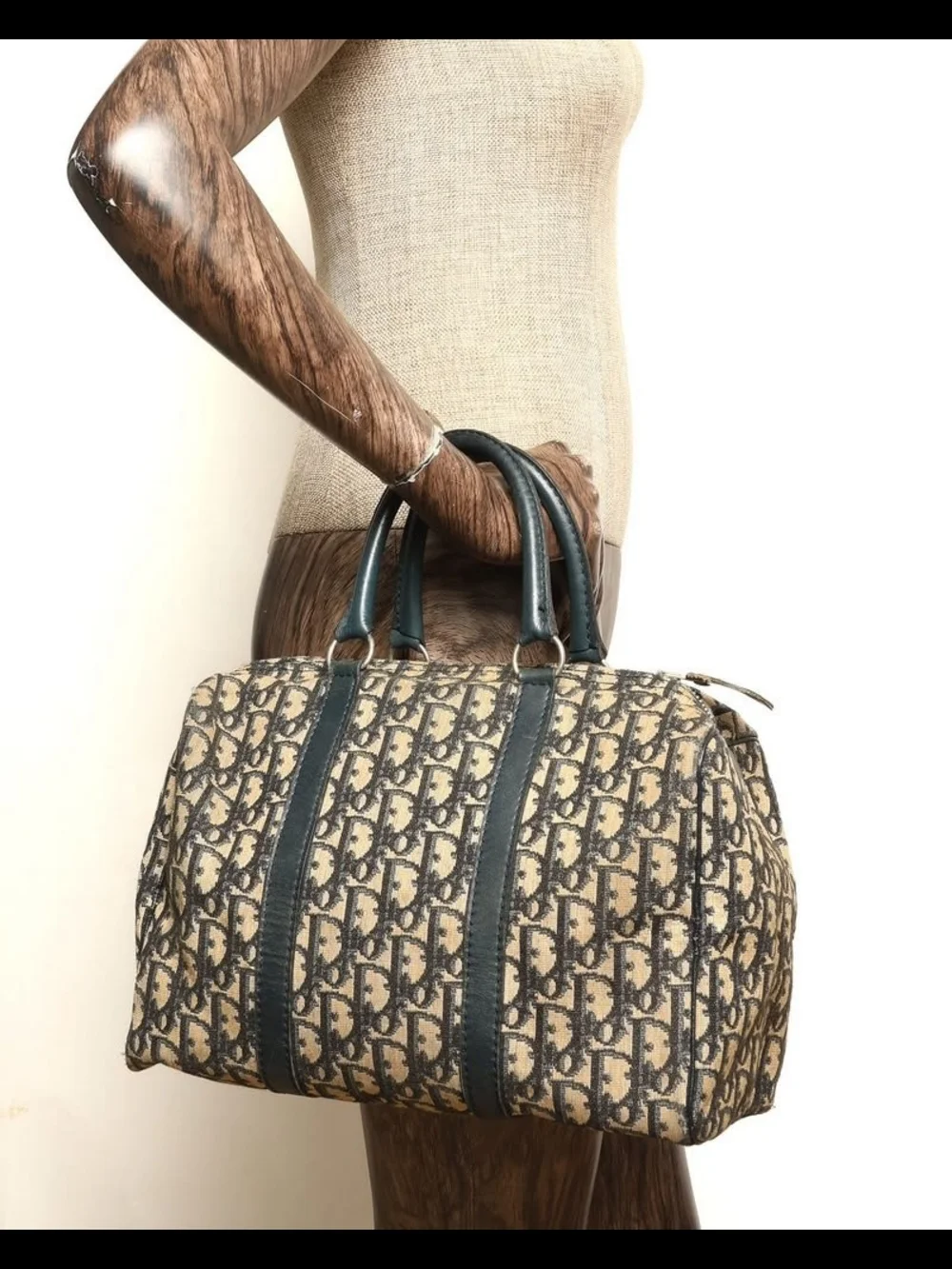 Christian Dior Vintage Trotter Boston Bag Black/Beige